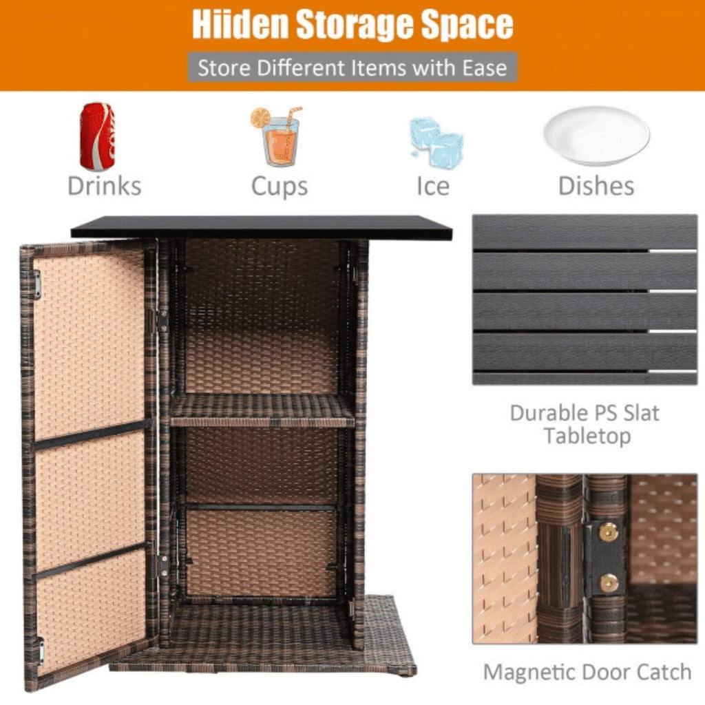 Alora 5-Piece Patio Rattan Bar Table Stool Set With Hidden Storage Shelf & Cushions (SAK14645)