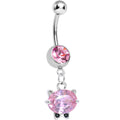 Pink Gem Black Tie Affair Swanky Crystal Cat Head Dangle Belly Ring