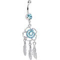 Aqua Gem Hypnotic Spiral Flower Dreamcatcher Belly Ring