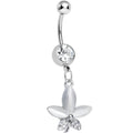 Clear Gem Blooming White Pearly Flower Dangle Belly Ring