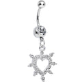 Crystalline Gem Bursting in Love Paved Heart Dangle Belly Ring