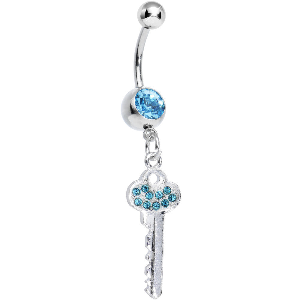 Aqua Gem Jazzy Glam Key Dangle Belly Ring