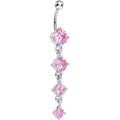 Pink Gem Radiant Quad Dangle Belly Ring