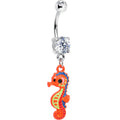Clear Gem Adorable Orange Baby Seahorse Dangle Belly Ring