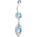 Aqua Gem Glamorous Falling Leaf Dangle Belly Ring
