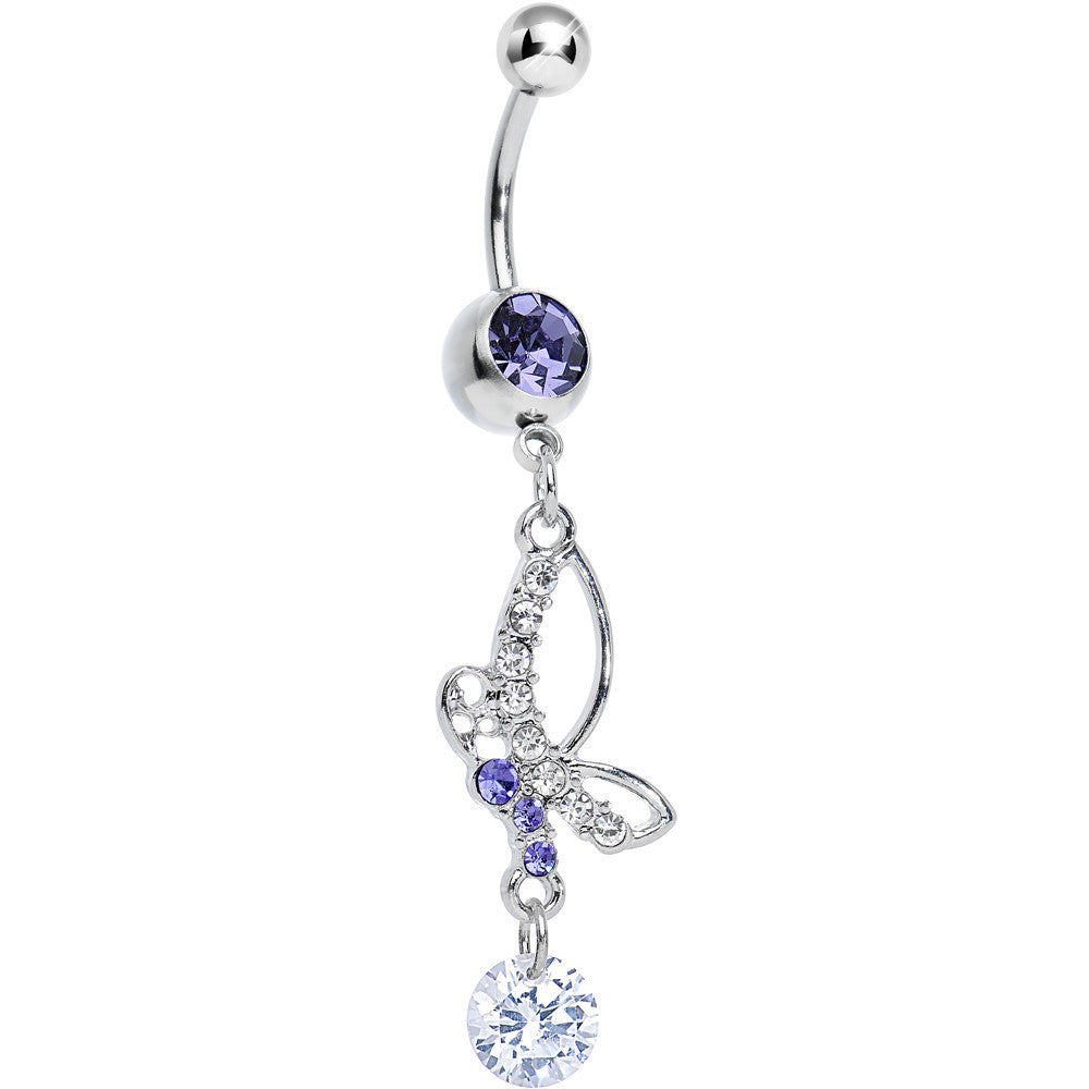 Purple Gem Bejeweled Butterfly Dangle Belly Ring