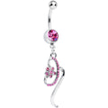 Pink Gem Twisting Flower Ribbon Dangle Belly Ring