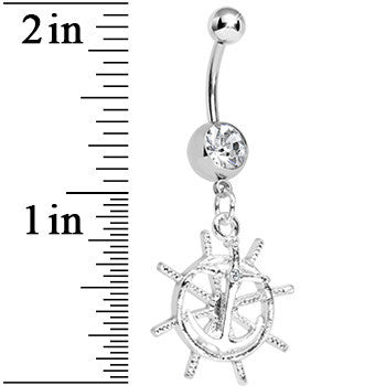 Crystalline Gem Captain Take the Wheel and Anchor Dangle Belly Ring