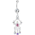Crystalline Pink Aurora Gem Glimmering Beauty Flower Dangle Belly Ring