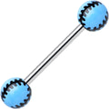 Light Blue Acrylic Double Play Baseball Barbell Tongue Ring