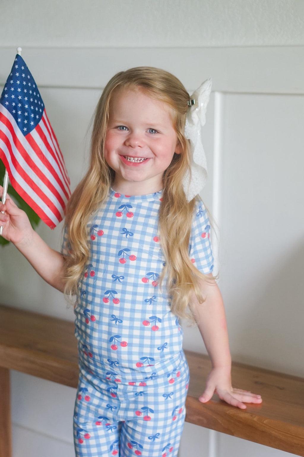 Red White & Blue Cherry Cherry Gingham 2pc Bamboo Pajamas