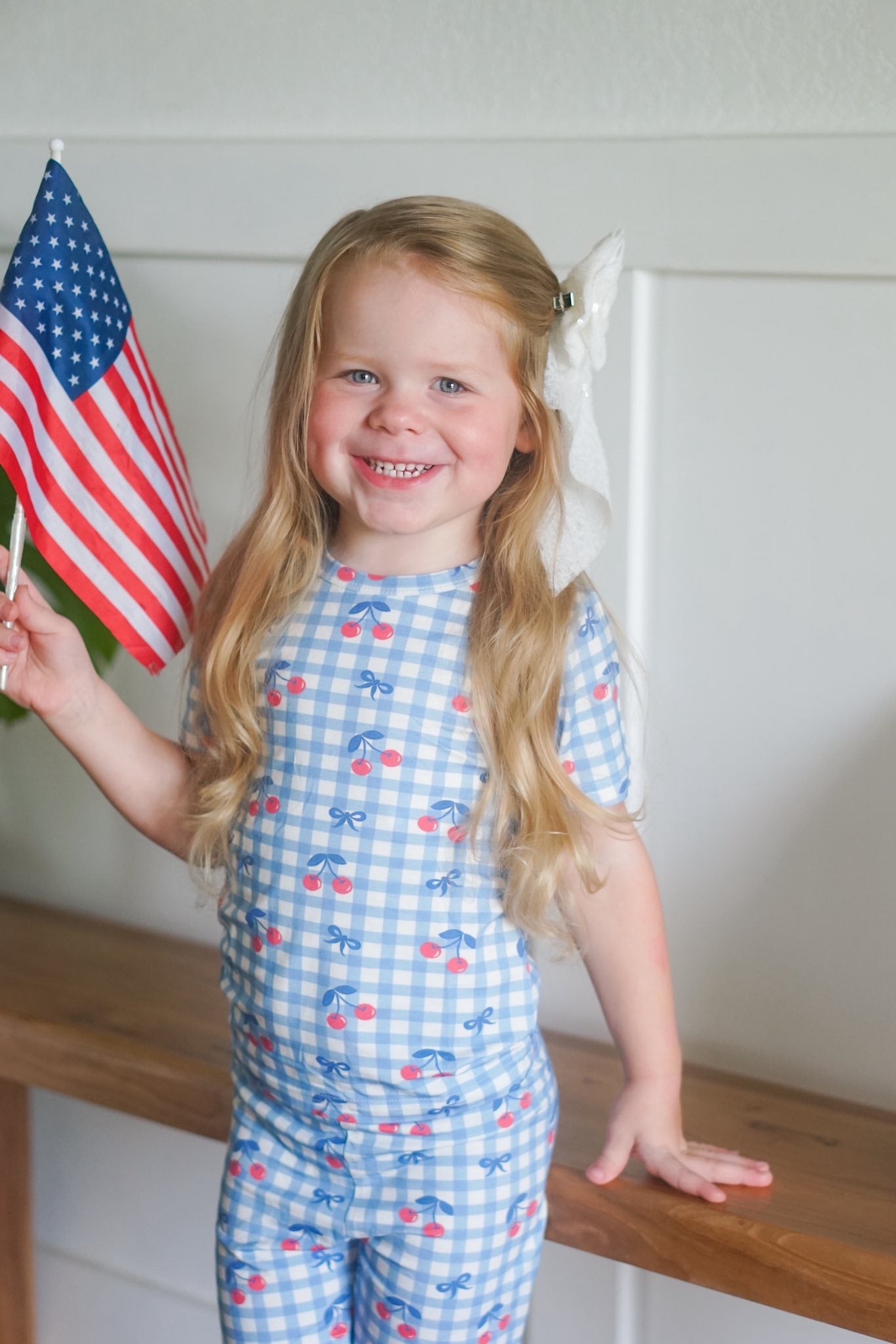 Red White & Blue Cherry Cherry Gingham 2pc Bamboo Pajamas
