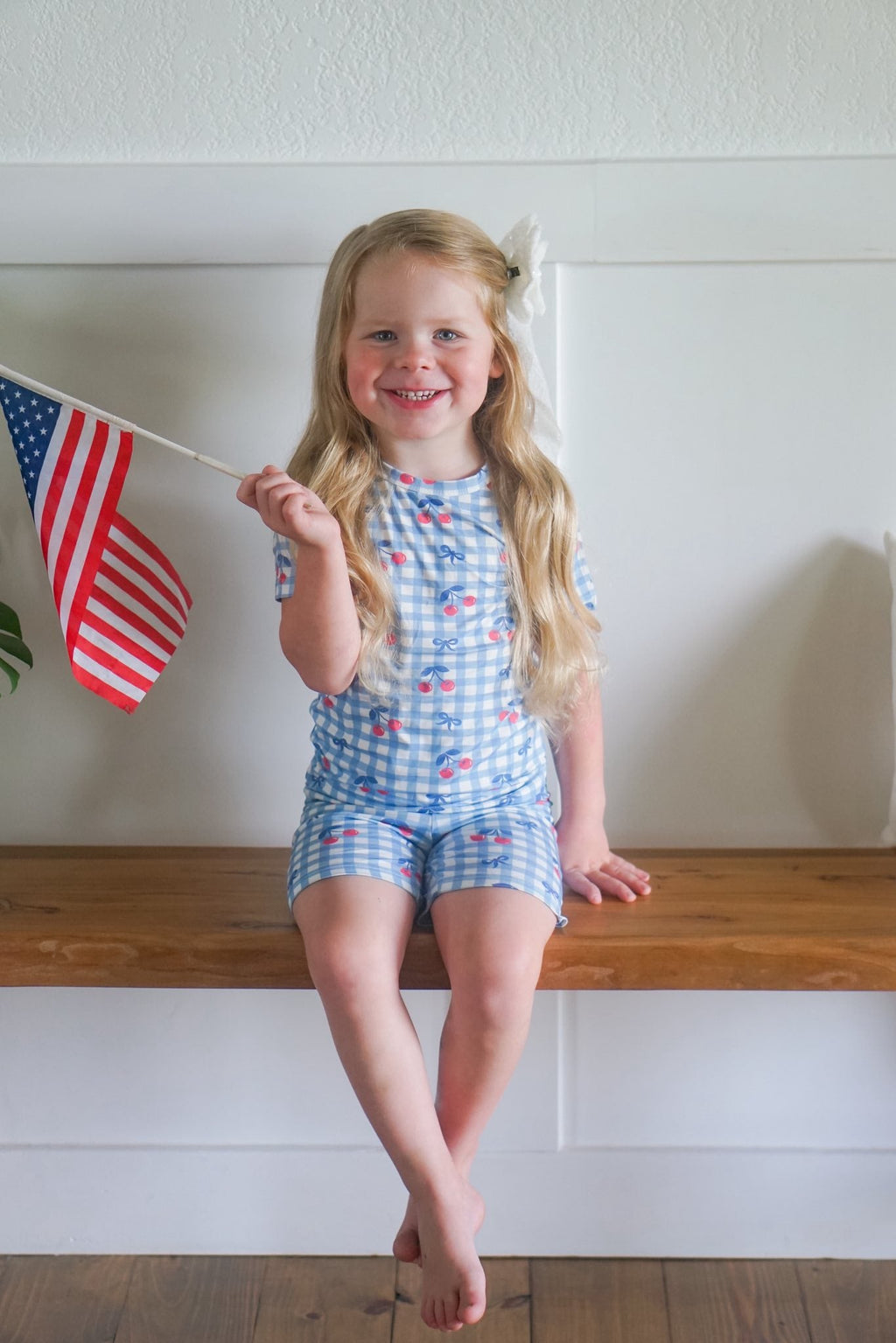 Red White & Blue Cherry Cherry Gingham 2pc Bamboo Pajamas