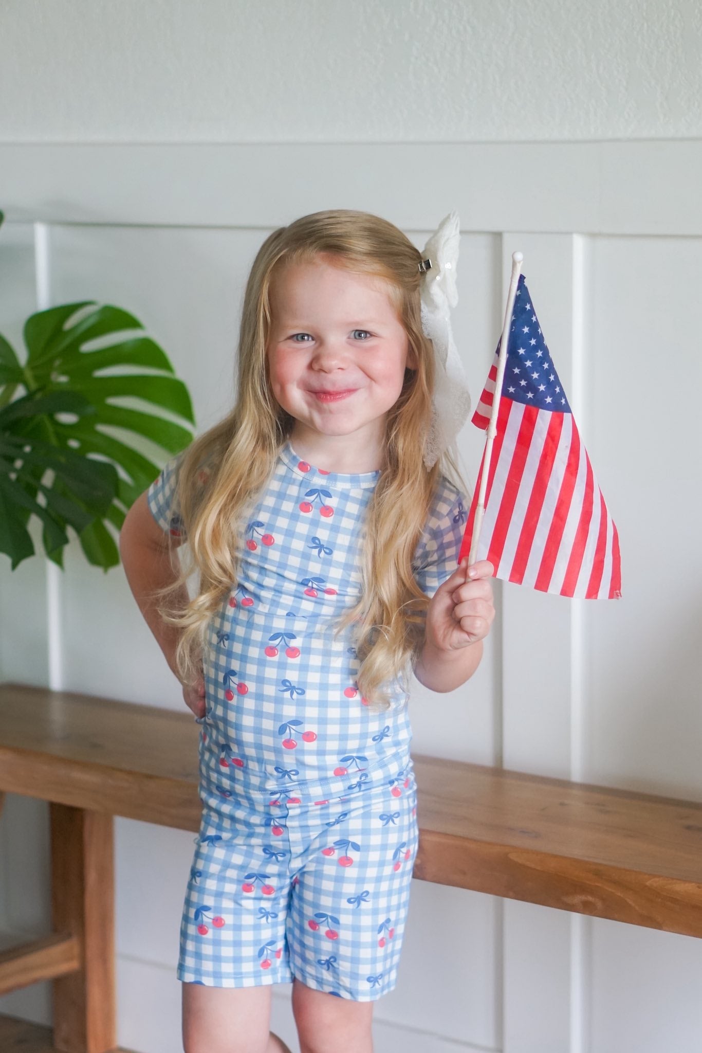 Red White & Blue Cherry Cherry Gingham 2pc Bamboo Pajamas
