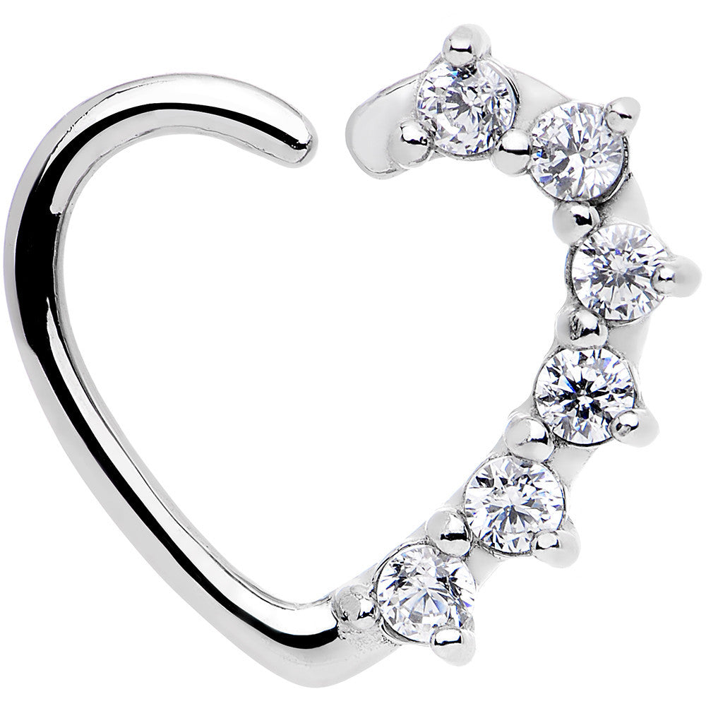 16G Clear CZ Heart Left Closure Daith Cartilage Tragus Earring