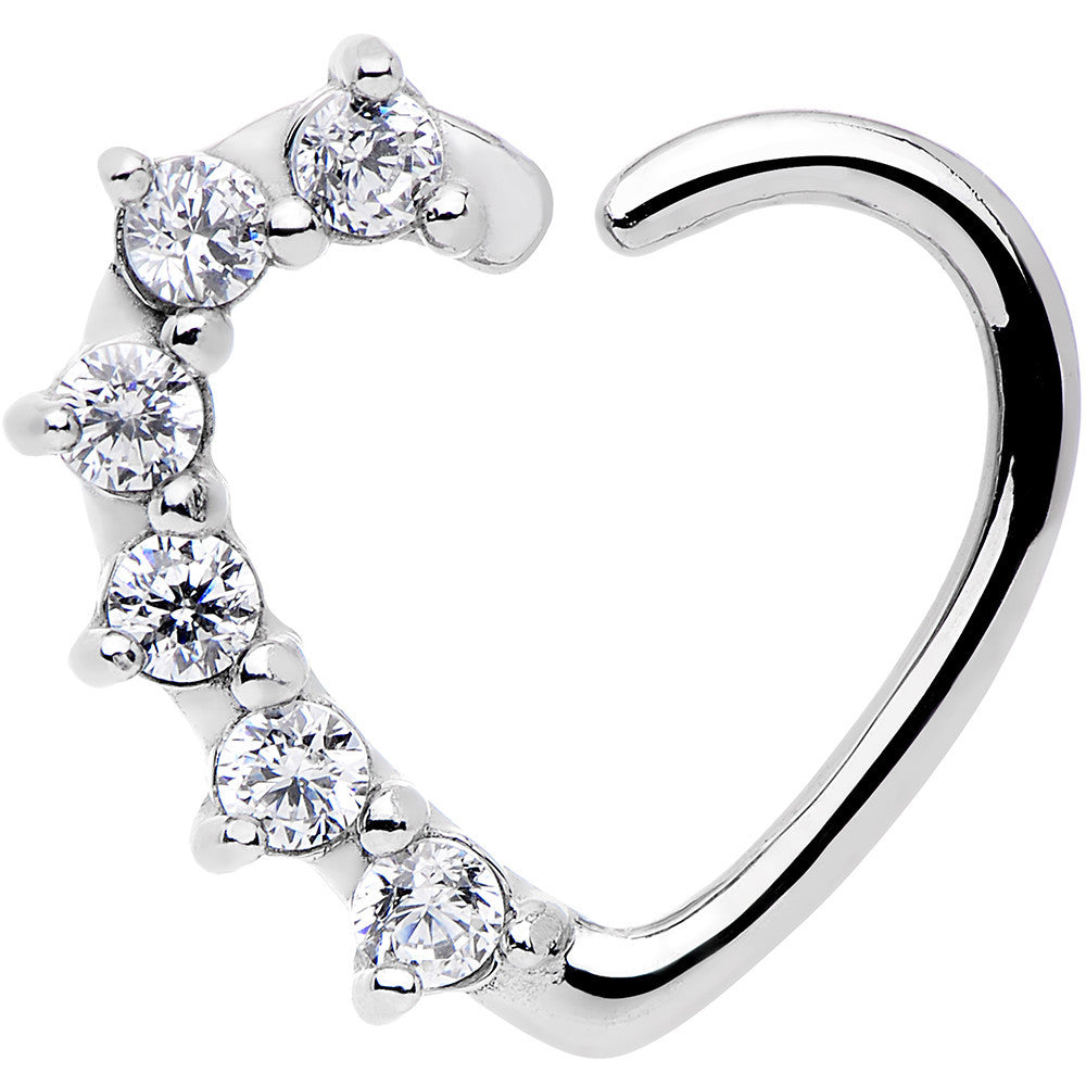 16G Clear CZ  Heart Right Closure Daith Cartilage Tragus Earring