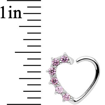 16G Pink CZ Heart Right Closure Daith Cartilage Tragus Earring