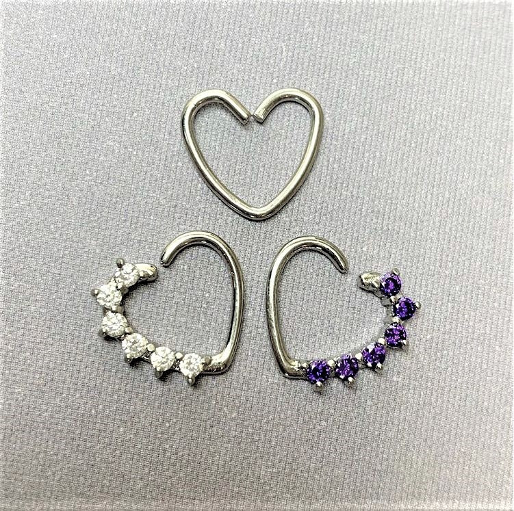 16G Clear CZ  Heart Right Closure Daith Cartilage Tragus Earring