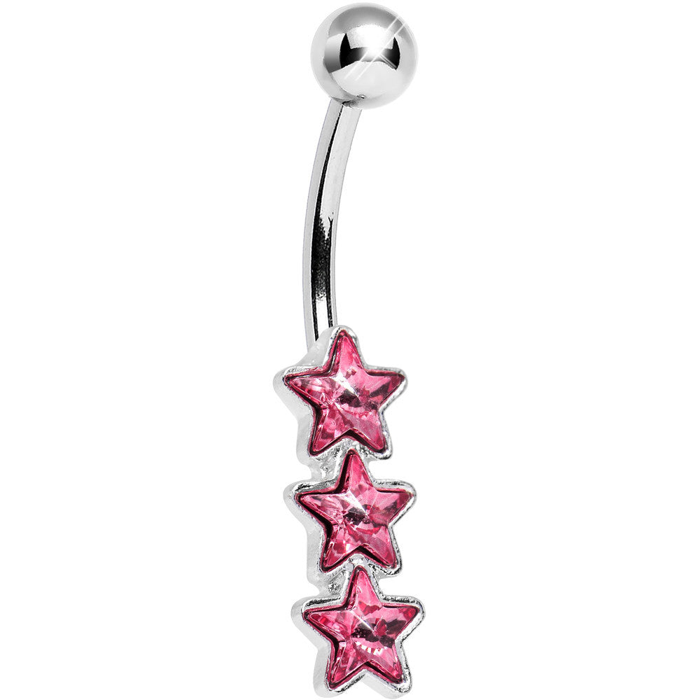 Pink Gem Dazzling Triple Star Belly Ring