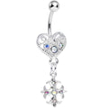 Aurora Gem Heart with Gothic Cross Dangle Belly Ring