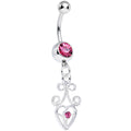 Pink Gem Thrill of the Frill Heart Dangle Belly Ring