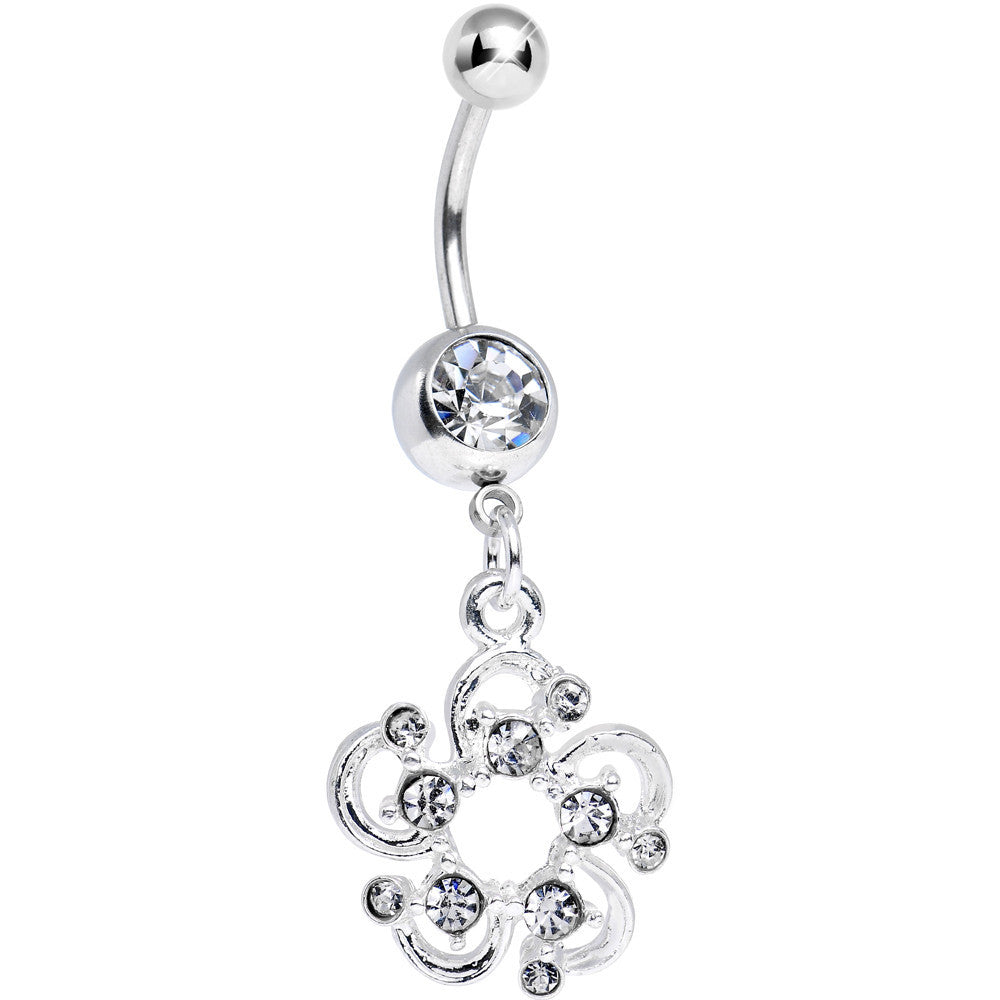 Crystalline Gem Summertime Open Flower Petal Dangle Belly Ring