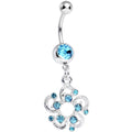 Aqua Gem Summertime Open Flower Petal Dangle Belly Ring