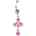 Pink Cubic Zirconia Dazzling Drops of Rain Dangle Belly Ring