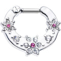 14G Clear and Pink Gem Flowers Septum Clicker