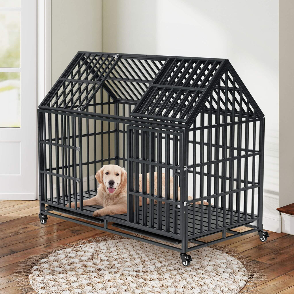52-Inch Heavy-Duty Dog Crate With Roof Top Escape Proof Design (SAK90267)
