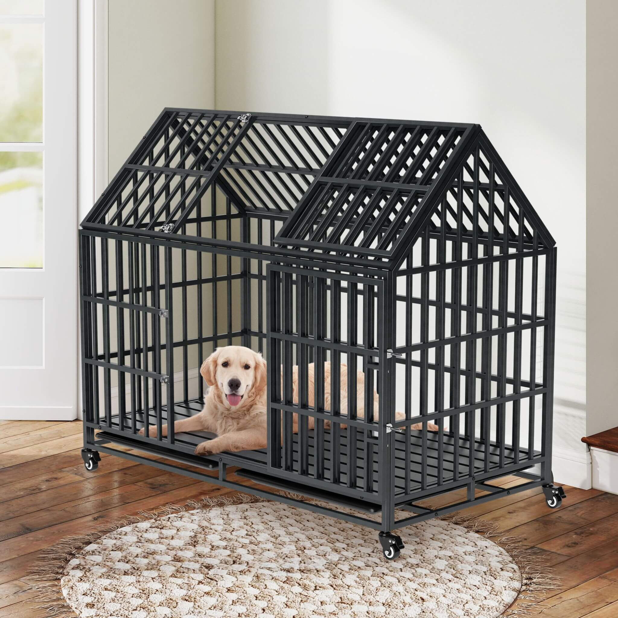 52-Inch Heavy-Duty Dog Crate With Roof Top Escape Proof Design (SAK90267)