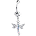 Clear Crystal Winged Aurora Dragonfly Dangle Belly Ring