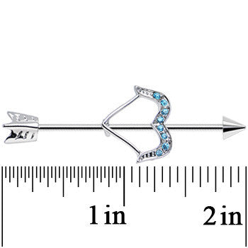 14G Blue Gem Dazzling Bow and Arrow Industrial Barbell 38mm