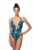 STITCHING DETAIL FLORAL ONE PIECE SWIMSUIT