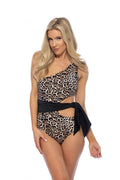 LEOPARD COLOR BLOCK ONE SHOULDER ONE PIECE