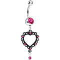 Pink Gem Dark Lace Trimmed Vintage Heart Dangle Belly Ring