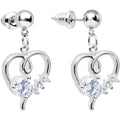 Clear Cubic Zirconia Feel the Love Heart Dangle Post Earrings