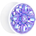 White Acrylic Pretty Purple Pearlescent Flower Saddle Plug Available in Sizes 0G to 25mm