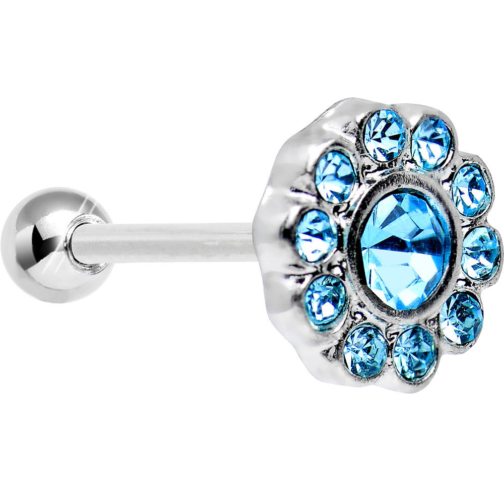 18G Aqua CZ Sparkling Flower Cartilage Tragus Earring
