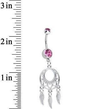 Pink Double CZ Lost in Dreamland Dreamcatcher Dangle Belly Ring