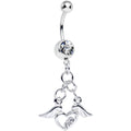 Clear Gem Elevated Love Winged Heart Dangle Belly Ring