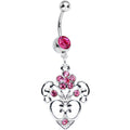 Pink Gem Flowering Heart Dangle Belly Ring