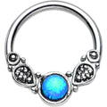 14G 1/2 Synthetic Blue Opal Tribal Fantasy Captive Ring