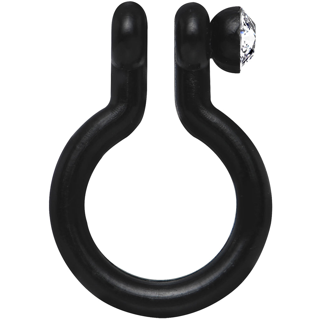 Clear Gem Black Bioplast Clip On Non-Pierced Fake Nose Ring Hoop