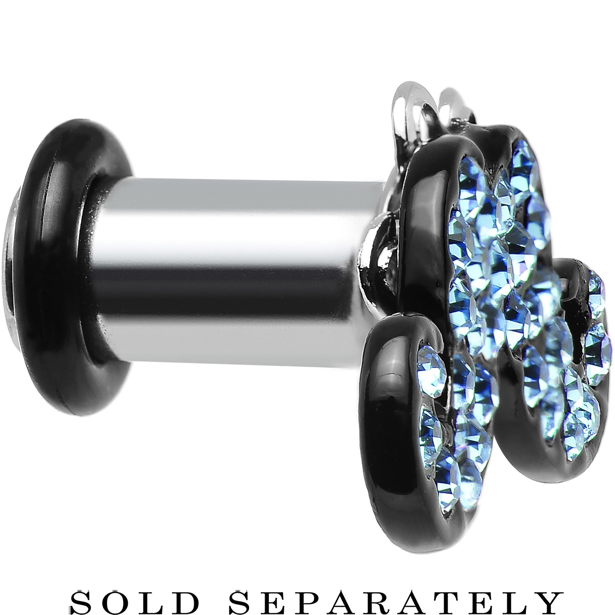 4G Aqua Gem Paved Fancy Mustache Single Flare Steel Plug