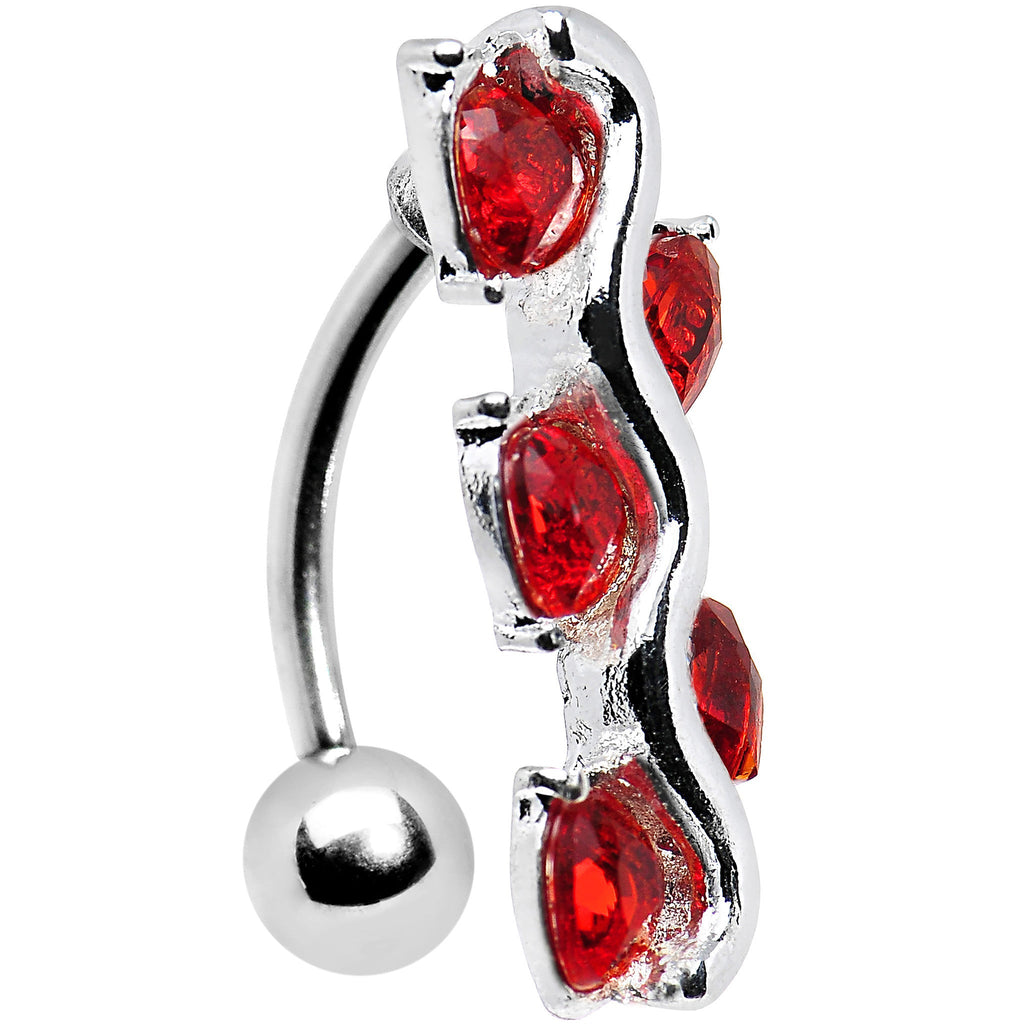 Red Gem Cluster of Hearts Top Mount Belly Ring