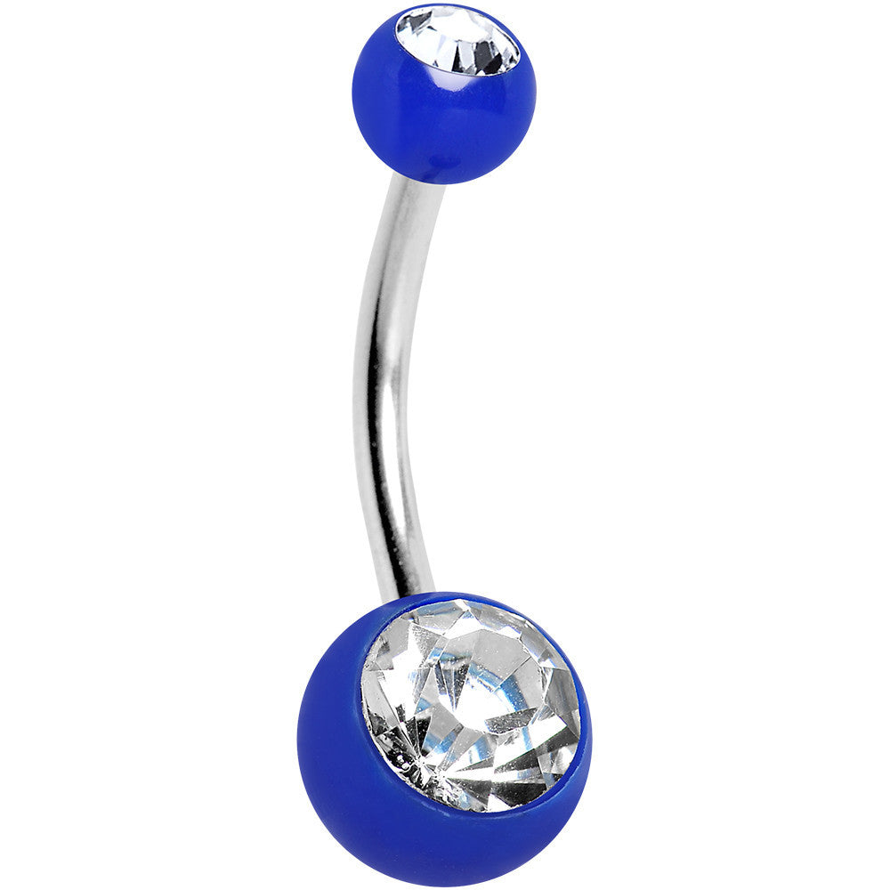 Clear Cubic Zirconia Blue Acrylic Color Blast Belly Ring