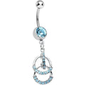 Aqua Gem Double Ring of Bling Dangle Belly Ring