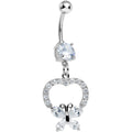 Clear Gem Hollow Heart Beautiful Butterfly Dangle Belly Ring