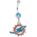 Officially Licensed NFL Aqua Gem Miami Dolphins Dangle Belly Ring